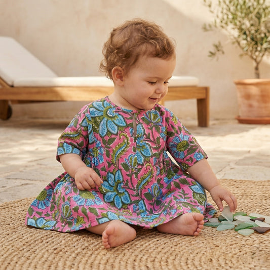 Dahlia dress - neon blue floral