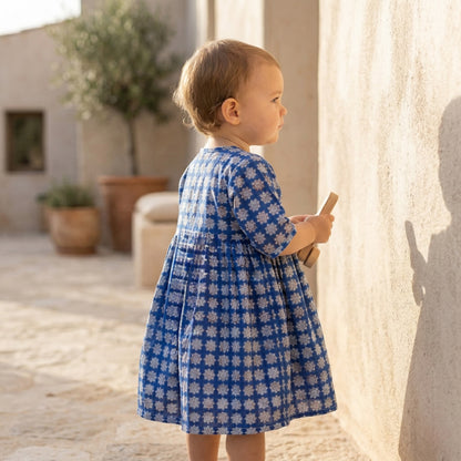 Dahlia dress -  Blue flower checker