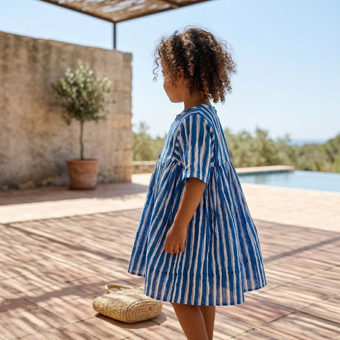 Dahlia dress - Large blue stripes