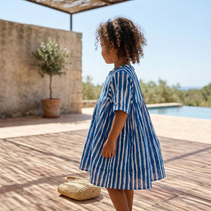 Dahlia dress - Large blue stripes