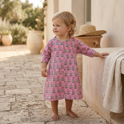 Dahlia dress -  Green on pink