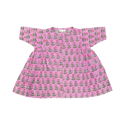 Dahlia dress -  Green on pink