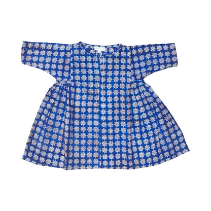 Dahlia dress -  Blue flower checker
