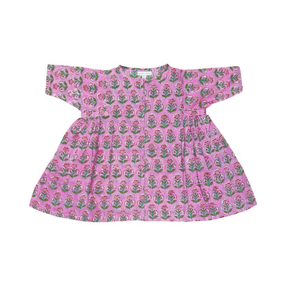 Dahlia dress -  Green on pink